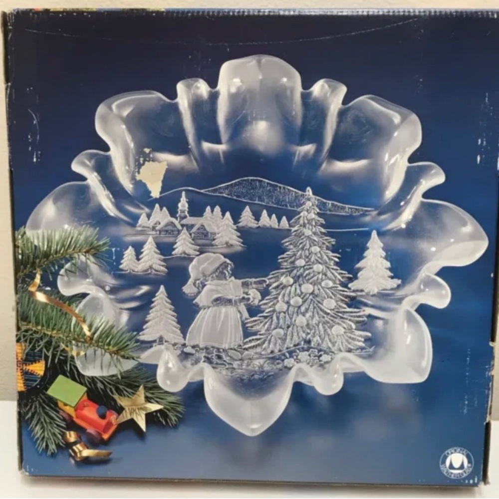 Walther Glas Christmas Trees Plate Germany Frosted Glass Serving Platter VINTAGE